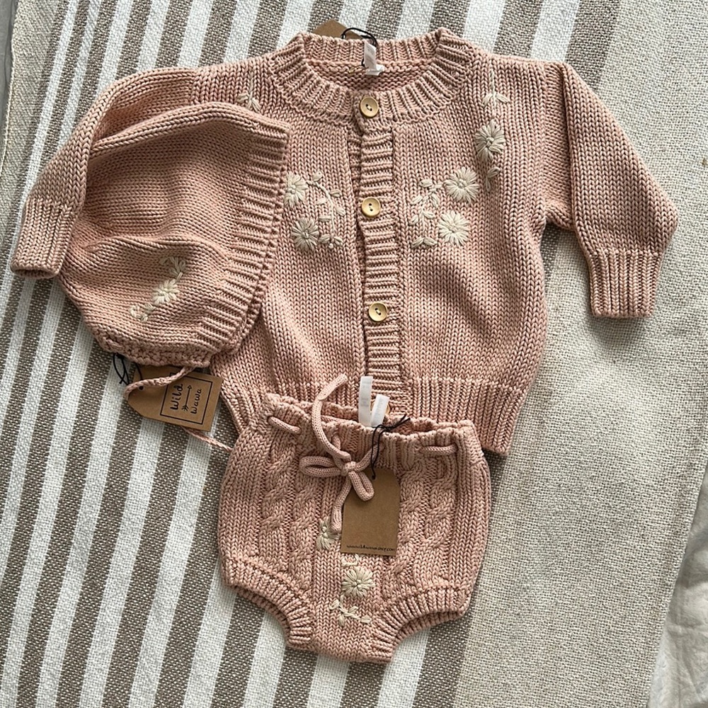 Wild Wawa Pink Knit Baby Outfit Set